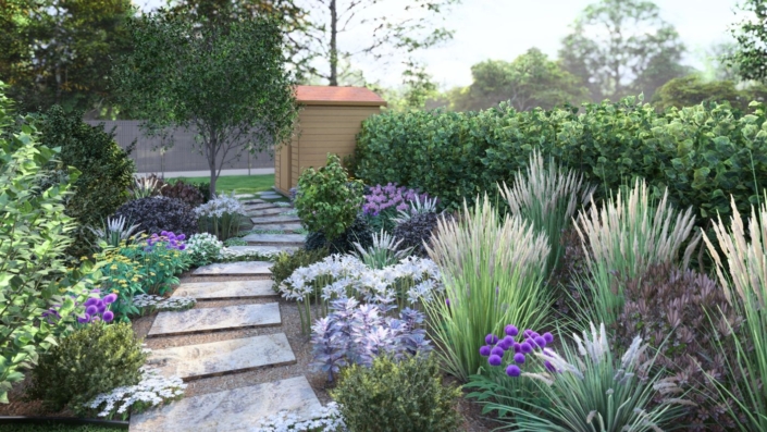 Plan 3D : allée de jardin en pierre