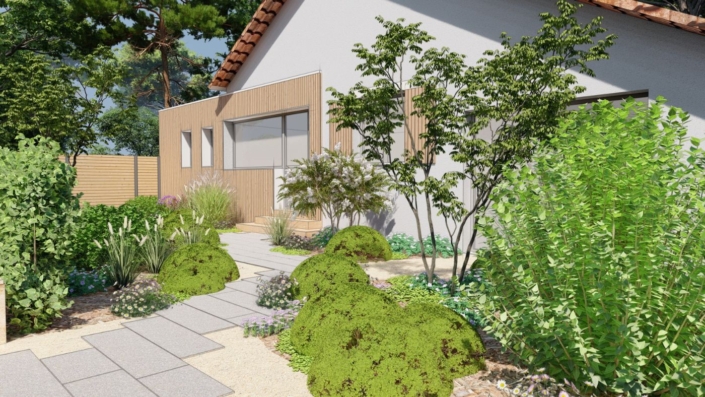 Plan 3D : allée de jardin d'entré