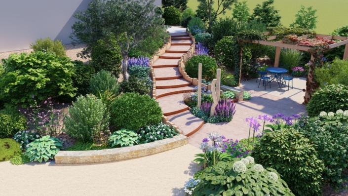 Plan 3D : escalier de jardin magnifique