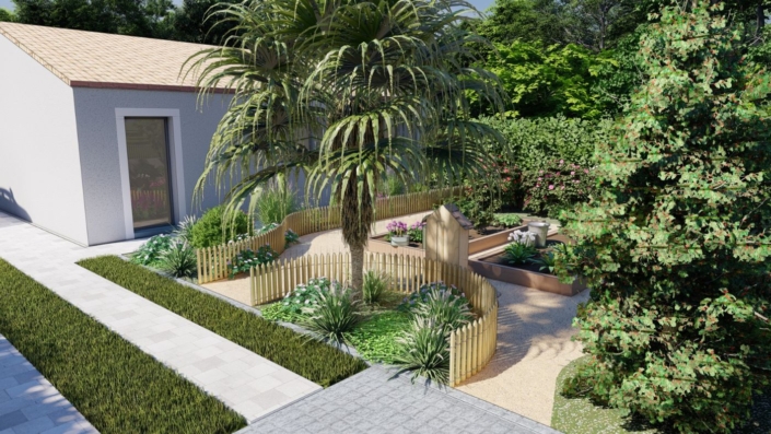 Plan 3D : potagers aménagés
