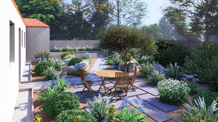 Plan 3D : terrasse en pierre naturelles