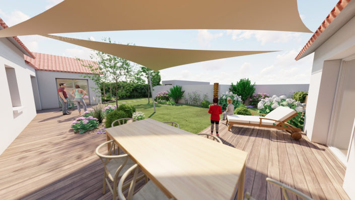 paysagiste la plaine sur mer plan 3D terrasse bois et gazon