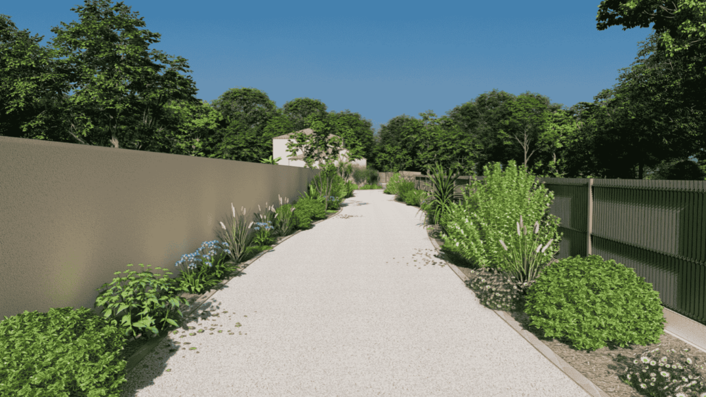 plan de jardin 3d, allee de jardin, le jardin des rêves, paysagiste pornic, aménagement extérieur pornic
