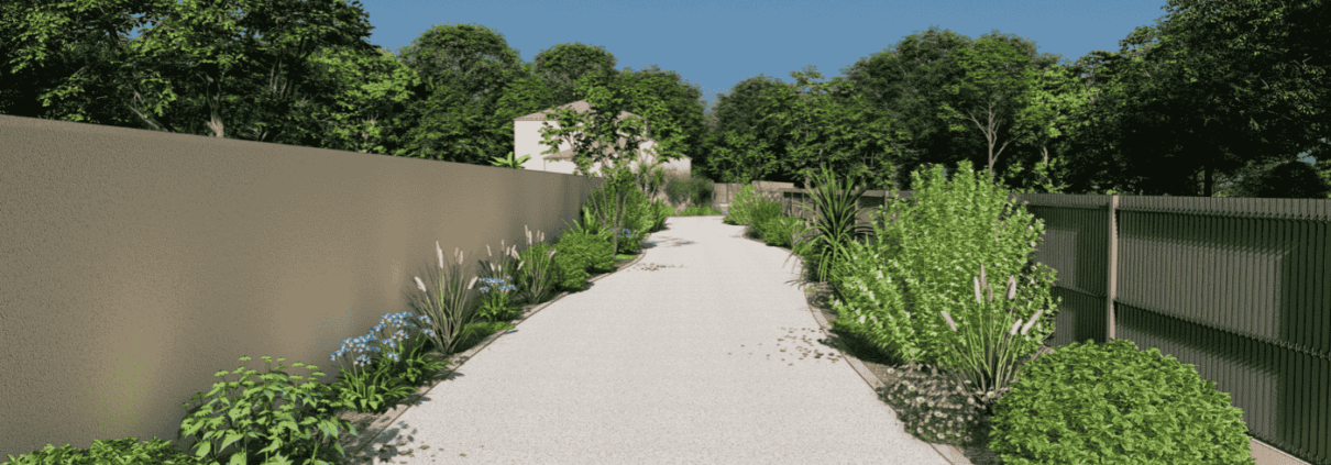 plan de jardin 3d, allee de jardin, le jardin des rêves, paysagiste pornic, aménagement extérieur pornic
